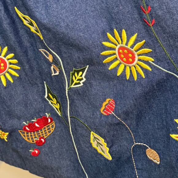 National Size Size Large 100% Cotton Denim Cherry Embroidered Mumu Kaftan - Picture 6 of 7